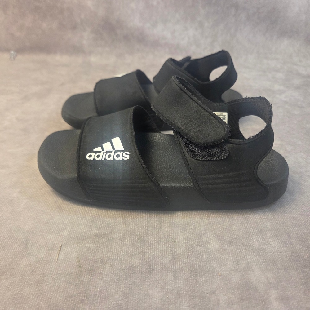 Adidas Adilette Sandal K Kids Black White Hook Loop GW0344 Size 1 US